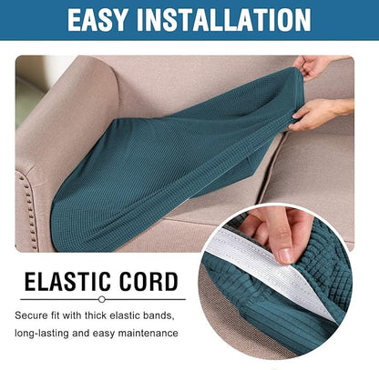 H.VERSAILTEX Super Stretch Individual Seat Covers - Sofa & Couch Cushion Slipcover Sets (Thick Jacquard Textured Twill Fabric, Deep Teal) - 2 Piece Large