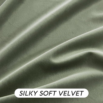 RYB HOME Sage Green Velvet Curtains with Hook Tape, Thermal Insulated Privacy Protect Decorative Drapes for Bedroom Dining Room, W 62 x L 96 inches, 2 Panels Set