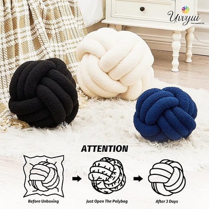 Uvvyui Knot Pillow Ball, Soft Home Decorative Pillows, Round Throw Pillow, Handmade Knotted Plush Pillow, Round Boucle Pillow Cushion (14 Inches Black)