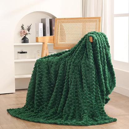 Dark Hunter Green Throw Blanket 50"×60" inches Fuzzy 3D Jacquard Decorative Flannel Fleece Super Soft Plush Cozy Blanket for Couch Sofa Chair Lightweight