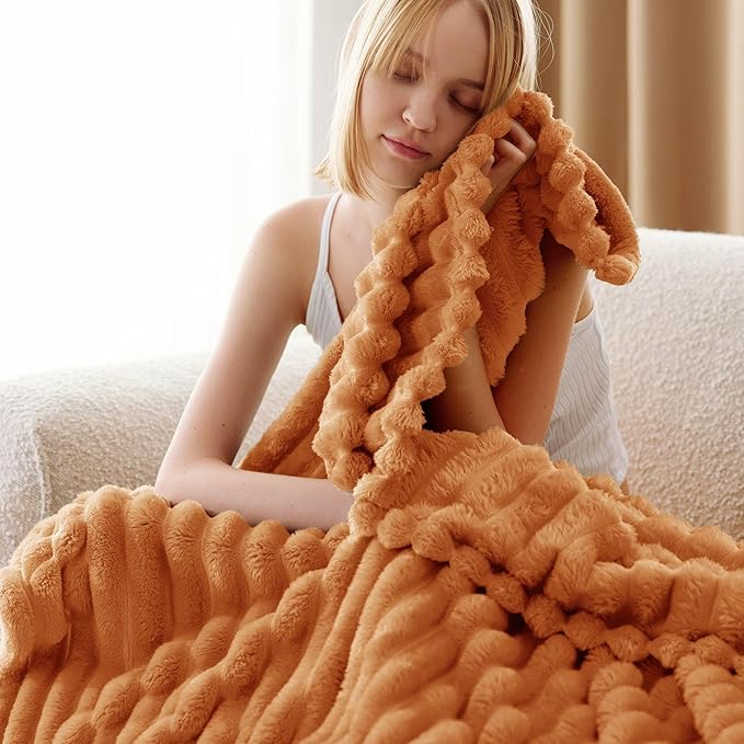 Bedsure GentleSoft Twin Blanket for Couch - Cozy Soft Fall Blankets for Women, Cute Small Throws for Girls, Orange, 60x80 Inches