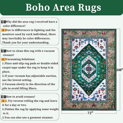 SERISSA 6x9 Area Rugs for Living Room, Large Washable Non-Slip Boho Rug, Ultra Soft Vintage Green White Oriental Tribal Print Distressed Carpet for Dining Room Bedroom Dorm Office Home Decor