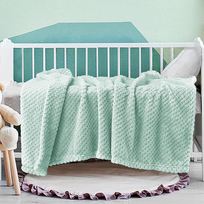 Exclusivo Mezcla Fleece Throw Blanket, Super Soft and Warm Blankets for Couch, Sofa and Bed Waffle Textured, Cozy, Fuzzy and Lightweight (Mint Green, 40x50 Inches)