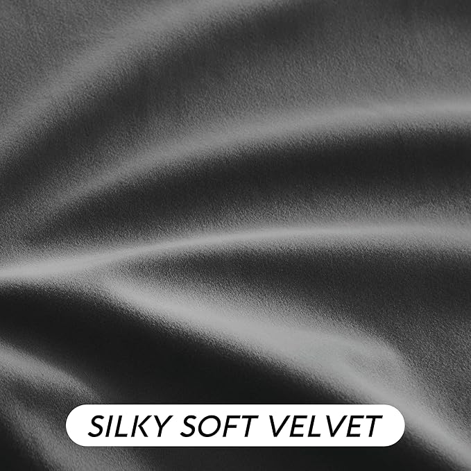 RYB HOME Velvet Blackout Curtains for Bedroom - Super Soft Room Darkening Curtains Thermal Insulated Drapes Heat Block Window Panels for Living Room, Wide 52 x Long 96, Grey, 2 Panels