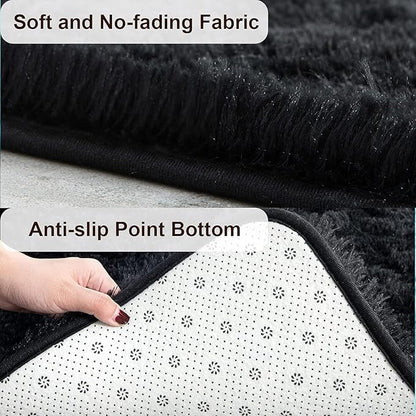 TWINNIS Super Soft Shaggy Runner Rugs Fluffy Carpets, 2x6 Feet, Indoor Modern Plush Area Rugs for Hallway Living Room Bedroom Kitchen Entryway, Upgrade Anti-Skid Rectangular Fuzzy Rug, Black