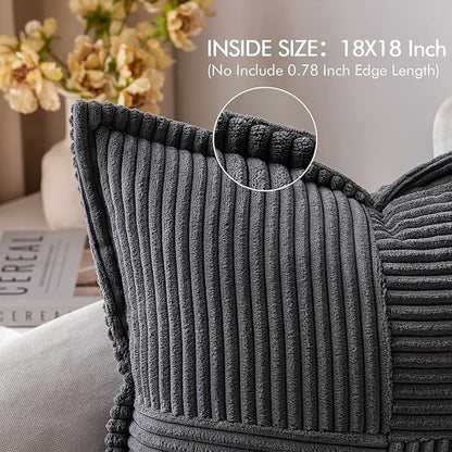 MIULEE Decorative Throw Pillow Covers for Couch Bed Livingroom 18x18 Inch Set of 2 Dark Grey Boho Accent Throw Pllows Broadside Striped Patchwork Soft Corduroy Pillowcases