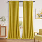 Guken Celery Yellow 100% Blackout Linen Curtains 102 Inch Length 2 Panels Set for Living Room Bedroom Back Tab Rod Pocket Thermal Insulated Black Out Drapes Room Darkening,52x102