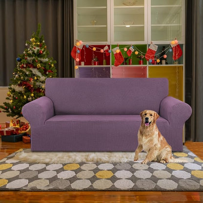 KEKUOU Stretch Loveseat Sofa Cover Slipcover,Couch Covers for 2 Cushion Couch Sofa (55"-78") Furniture Protector Sofa with Elastic Bottom for Kids,Dog. Jacquard Small Checked (Medium,Dark Purple)