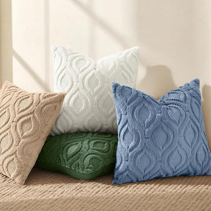 decorUhome Throw Pillow Covers 16x16 Inch Set of 2, Soft Plush Faux Wool Bluen Solid Couch Pillow Covers, Accent Farmhouse Neutral Square Pillow Cases for Sofa Bed Living Room