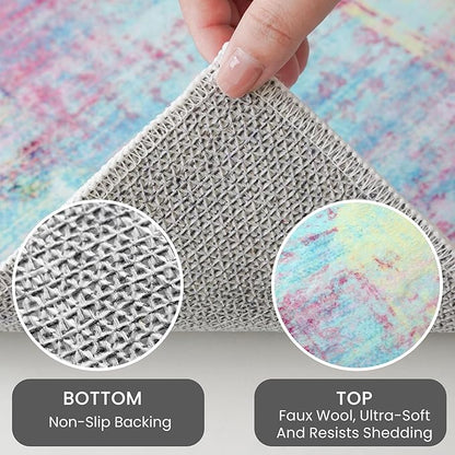 IOHOUZE Abstract Runner Rug 3x10 Ft Washable Runners for Hallways, Non Slip Kitchen Runner Printed Faux Wool Entryway Runner Indoor, Modern Abstract Floor Carpet for Hall Kitchen Bedroom, Pink Teal