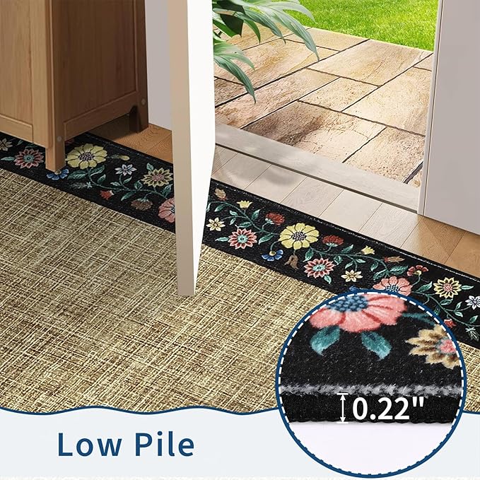 GarveeHome Washable Rugs for Living ROM 8 x 10 Large Area Rug Farmhouse Floral Bordered Bedroom Carpet Indoor Non-Slip Nursery Mat Soft Non Shedding Stain Resistant Carpet for Dining Room, Brown