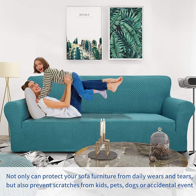 ZNSAYOTX 1 Piece Jacquard Couch Covers for 3 Cushion Couch High Stretch Sofa Cover for Pets Dogs Anti Slip Extra Large Sofa Slipcovers Furniture Protector (XL Sofa, Peacock Blue)