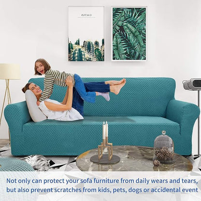 ZNSAYOTX 1 Piece Jacquard Couch Covers for 3 Cushion Couch High Stretch Sofa Cover for Pets Dogs Anti Slip Extra Large Sofa Slipcovers Furniture Protector (XL Sofa, Peacock Blue)