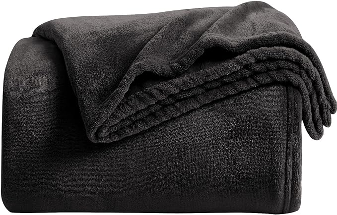 KMUSET Super Soft Throw Blanket Premium Silky Flannel Fleece Twin Size Black Microfiber Lightweight Blanket All Season Use,60X80 inches
