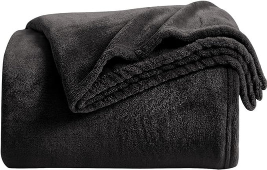 KMUSET Super Soft Throw Blanket Premium Silky Flannel Fleece Twin Size Black Microfiber Lightweight Blanket All Season Use,60X80 inches