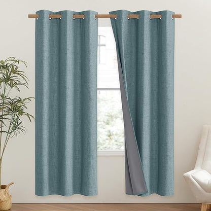 NICETOWN 100% Absolutely Blackout Linen Curtains with Thermal Insulated Liner, Skylark Blue, 42" Wide, 72" Length Energy Saving Curtains for Classroom 2 Panels Set, Vertical Blinds