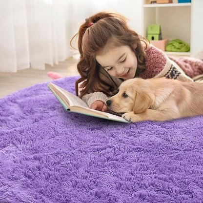 OLANLY Purple Round Rugs for Bedroom - Machine Washable, 2 ft Circle Area Rugs for Living Room, Soft and Fluffy Shaggy Carpet for Teen Girls and Boys, Nursery Rooms, Dorms, Home Decor Aesthetic