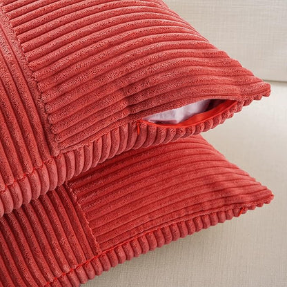 Fancy Homi 2 Packs Red Long Lumbar Decorative Throw Pillow Covers 16x24 Inch for Couch Bed Sofa, Holiday Christmas Home Decor Gift, Soft Striped Corduroy Rectangle Accent Cushion Case 40x60 cm