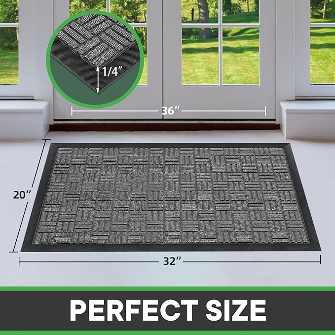 Mibao Front Door Mat, Heavy Duty Durable Welcome Mat for Outdoor Indoor, Dirt Trapper Waterproof Super Absorbent Door Mat for Entryway Outside Patio Porch, 73" x 46", Light Grey