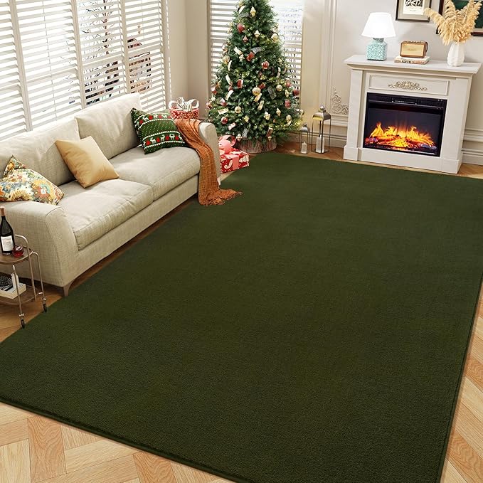 Amearea Large Modern Area Rugs for Bedroom Living Room, 5x8 Feet Olive Green Thickened Memory Foam Rug, Fluffy Indoor Washable Rugs Non Slip Minimalist Carpet for Boys Girls Dorm Nursery Room Decor