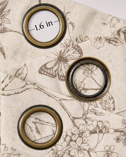 jinchan Floral Linen Curtains for Living Room 96 Inch Length Butterfly Curtain Taupe Floral Curtains French Country Farmhouse Curtain Flower Patterned Drapes Window Treatment Set 2 Panels