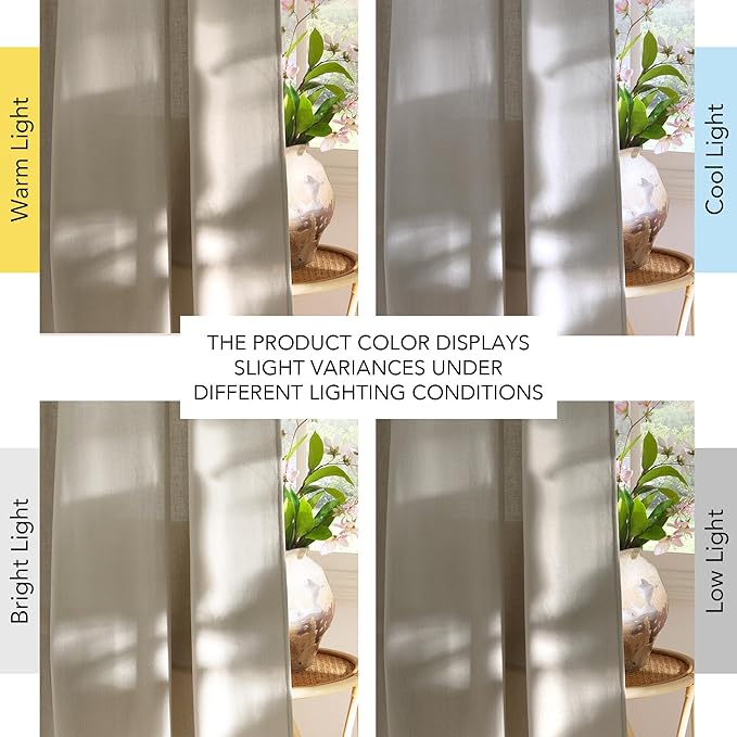 NICETOWN Cocoa Cream Linen Curtains for Living Room, Grommet Thick Flax Semi Sheer Window Treatments Privacy Assured with Light Filtering Drapes for Bedroom, W55 x L96, 2 Panels