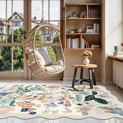 4x6 Living Room Area Rugs: Washable Boho Kitchen Rugs Non Slip Low-Pile Small Bedside Carpet for Bedroom Nursery Water-Resistant Beside Rug Non-Shedding Floor Mat for Kids Pets Family(4x6，Cream)