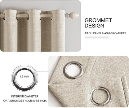 MIULEE Linen Curtains for Bedroom 100% Blackout Thermal Insulated Stone Grommet Room Darkening Curtains & Drapes Fall Decor for Living Room Nursery 52 x 54 Inch (2 Panels)
