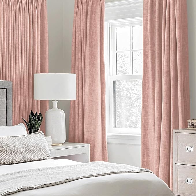 MIULEE Linen Blackout Curtains for Bedroom Thermal Insulated Blush Pink Grommet Room Darkening Black Out Drapes for Living Room Nursery 52 x 54 Inch (2 Panels)