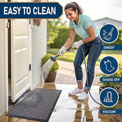 Smiry Front Door Mat Outside Entrance, Heavy Duty Natural Rubber Doormat, Non Slip, Trap Dirt and Moisture, Easy Clean, Low Profile Welcome Floor Mats for Indoor Outdoor Entry, 29.5x17 Inch, Mix Grey
