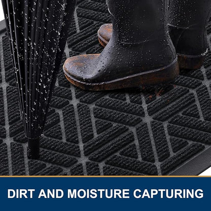 Smiry Front Door Mat Outside Entrance, Heavy Duty Sturdy Natural Rubber Doormat, Trap Dirt and Moisture, Easy Clean Low Profile Mats for Indoor Outdoor Entry, Grid Geometric (47x23, Black)