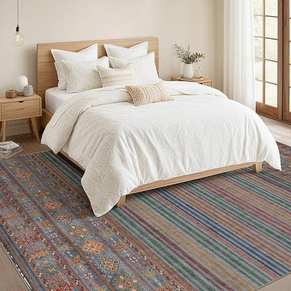 Nakagishi 6X9 Area Rugs Living Room: Washable Large Vintage Rug Neutral Non-Slip Soft Stain Resistant Indoor Carpet for Bedroom Nursery Dining Room Office Playroom - Multi Color