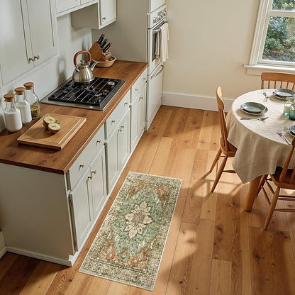 Area Rugs 2'x4' Kitchen Rugs Entry Rug Small Rugs for Entryway Kitchen Bathroom Door Mat Indoor Entrance,Washable Non Slip, Brick Red Rust Neutral Brown Burnt Orange Green