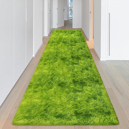 Tie-Dyed Runner Rug for Bedroom Green 3x10ft Fluffy Area Rug Bedside Runner Rug for Kids Room Boys Teens Nursery Baby Living Room Dorm Home Decor Carpets