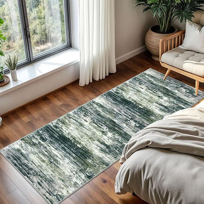 KOZYFLY Kitchen Runner Rug for Hallway Non-Slip Modern Abstract Runner Rug 2x5 Green Yellow, Washable Carpet Runner Laundry Room Mat with Soft Low Pile for Entryway Bathroom Bedroom Kitchen