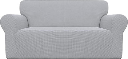 Easy-Going Stretch Oversized Loveseat Slipcover 1-Piece Sofa Cover Furniture Protector Couch Soft with Elastic Bottom for Kids Polyester Spandex Jacquard Fabric Small Checks Silver Gray
