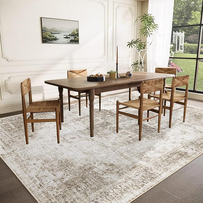 Area Rug 10x14 Washable Rug, Vintage Boho Medallion Rugs Non-Slip Soft Low Pile Large Distressed Rug Indoor Retro Carpet for Living Room Bedroom Dining Room Home Office (Taupe, 10'x14')