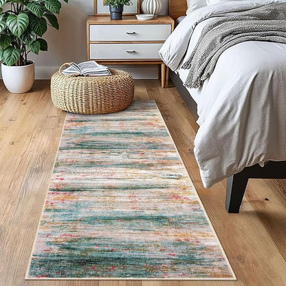 KOZYFLY Modern Abstract Kitchen Runner Rug, 2x6 Washable Rug Runner Non-Slip Soft Hallway Runner Rugs, Green Print Carpet Runner for Entryway Bathroom Laundry Room Foyer