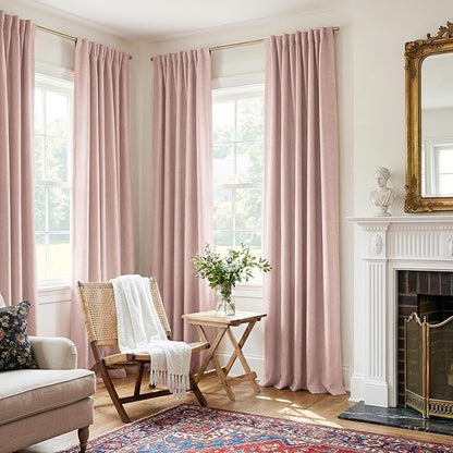 100% Blackout Shield Blush Linen Blackout Curtains for Bedroom 90 Inches Long, Back Tab/Rod Pocket Living Room Drapes, Thermal Insulated Blackout Curtains 2 Panels Set, 50" W x 90" L