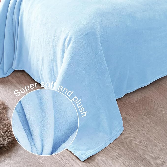 Exclusivo Mezcla Fleece Blanket Twin Size for Bed, Super Soft and Warm, All Season, Cozy, Plush, Lightweight, 60x80 Inches Ice Blue