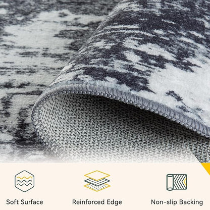 Washable Area Rugs 2'x3' Non-Slip Modern Abstract Soft for Living Room Entryway Bedroom Nursery, Print Pattern, Black Navy Blue Gray