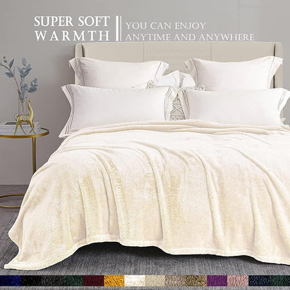 Exclusivo Mezcla Plush Fuzzy Fleece Bed Blanket Queen Size, Super Soft, Fluffy and Warm Blankets for Couch, Bed, All Season (Ivory, 90x90 inches)