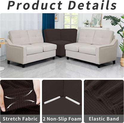 Easy-Going Stretch Sectional Corner Sofa Slipcover 1-Piece Couch Sofa Cover Furniture Protector Soft with Elastic Bottom for Kids, Pet, Spandex Jacquard Fabric Chocolate