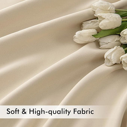 MIULEE Cream Beige Back Tab Light Blocking Curtains 54 Inches Long 2 Panels Set for Living Room Bedroom Privacy, Rod Pocket/Pinch Pleat Thermal Insulated Room Darkening Pleated Blackout Drapes