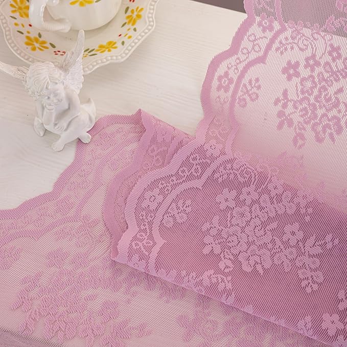 YJ YANJUN Vintage Lace Curtains 63 Inch Length-Victorian Floral Pattern Lilac Sheer Curtain Panels for Living Room Bedroom,Light Filtering, Cute Girls Drapes 2 Panels 52W x 63L Purple Blush