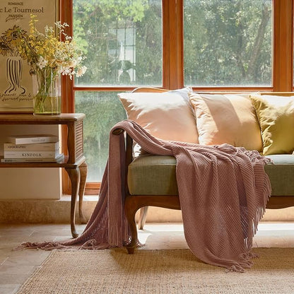 lifein Pink Throw Blanket for Couch, Soft Boho Decor Bed Throw,Cozy Chenille Knitted Small Farmhouse Lightweight Throw (Pink,50 * 60")