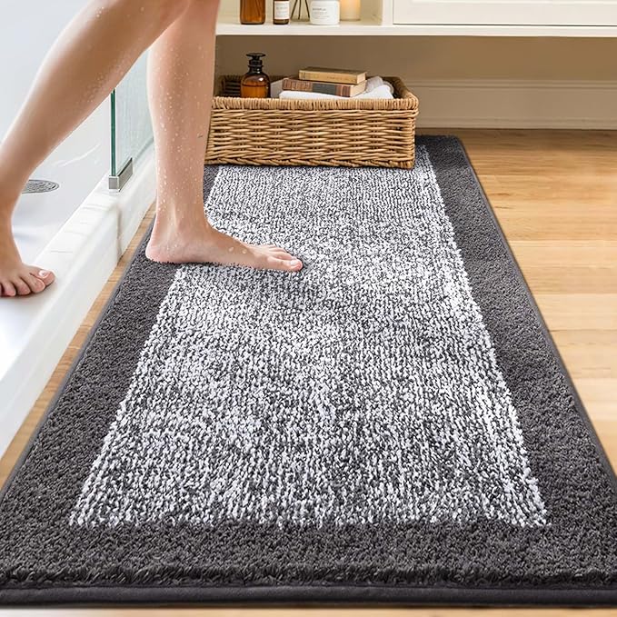 70x24 Long Bathroom Rugs Washable Non Slip, Grey Bath Mat for Bathroom Floor Tub, Soft Absorbent Quick Dry Mats for Shower,Bathtub,Home Decor