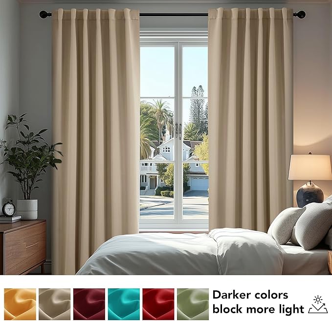 Deconovo Blackout Curtains, Thermal Insulated, W42 x L45 2 Panels, Back Tab, Machine Washable, Room-Darkening Drapes for Bedroom/Living Room Khaki