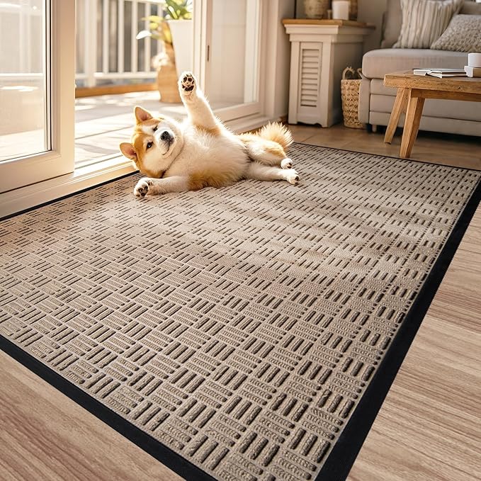 Mibao Front Door Mat, Heavy Duty Durable Welcome Mat for Outdoor Indoor, Dirt Trapper Waterproof Super Absorbent Door Mat for Entryway Outside Patio Porch,61.5" x 36", Beige