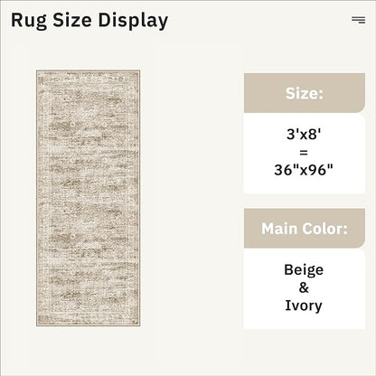 Runner Rug 3x8 Washable Non-Slip Hallway Runner Rugs for Kitchen Bathroom Laundry Room Brown Vintage Floor Carpet Runners for Hallways Entryway